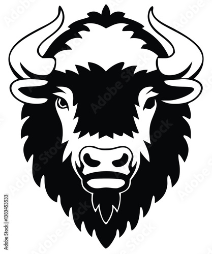 Buffalo Head Vector – Bold Black and White Bison Silhouette design Illustration for Logos, Mascots & Tattoos.