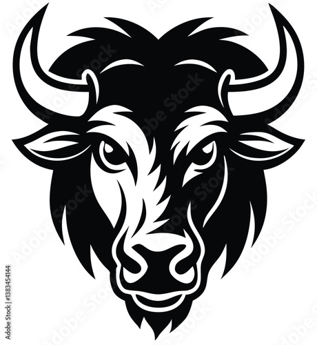 Buffalo Head Vector – Bold Black and White Bison Silhouette design Illustration for Logos, Mascots & Tattoos.