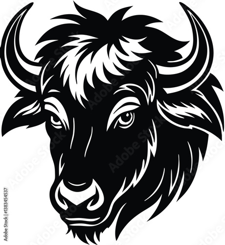 Buffalo Head Vector – Bold Black and White Bison Silhouette design Illustration for Logos, Mascots & Tattoos.