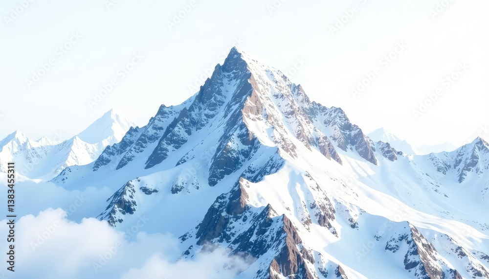 Fototapeta premium Snow-covered mountain peak, pristine white background , winter scene, snow mountain, peaceful