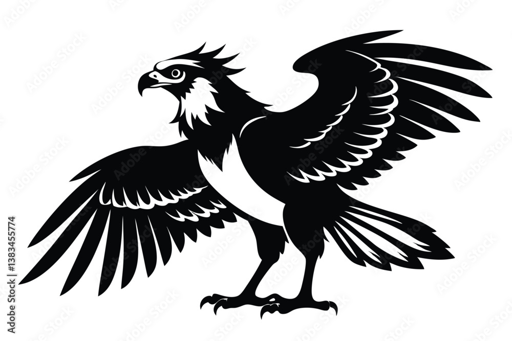 Fototapeta premium Striking Black And White Eagle Spreading Wings on White Background