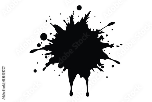 Black Ink Splash Isolated Blob with Splatters 