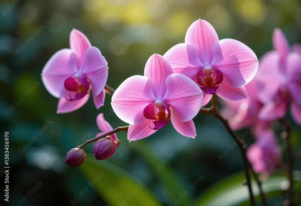 A Gentle Symphony of Light and Color Capturing the Tranquil Beauty of Pink Orchids in a Lush Garden Setting A Gentle Symphony of Light and Color Capturing the Tranquil Beauty of Pink Orchids in a Lush Garden Setting