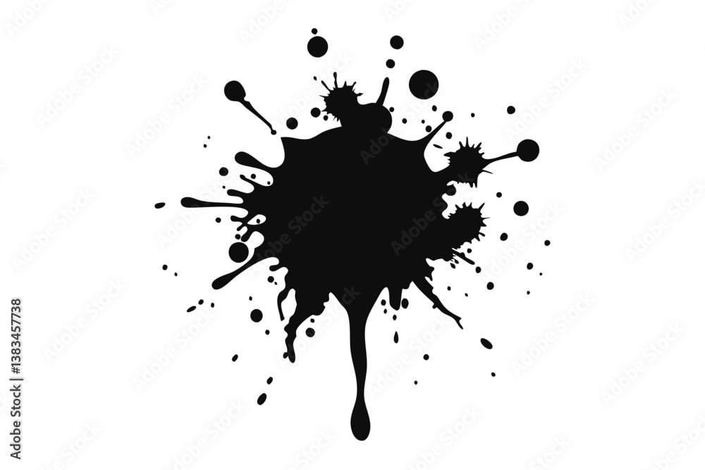 Ink Splash Vector, Splatter Shape, Abstract Stain on White Background, Silhouette