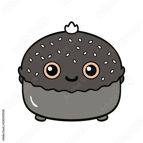 Black sesame cake with a shiny glaze and sesame seed topping vector illustration isolated on white background