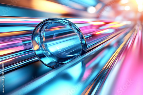 Abstract image of glass tubes with colorful light reflections
