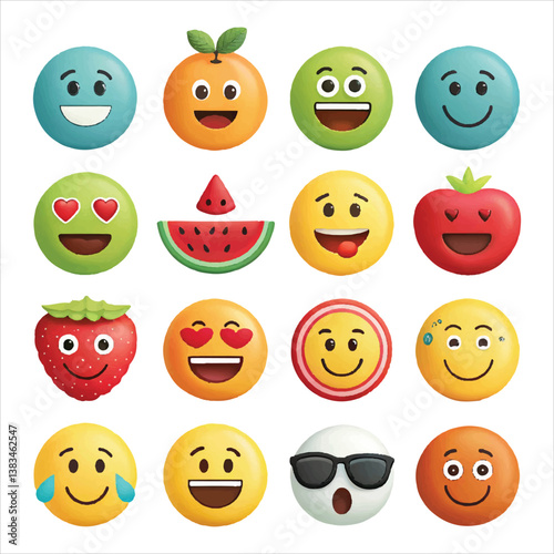 set of funny cartoon fruits