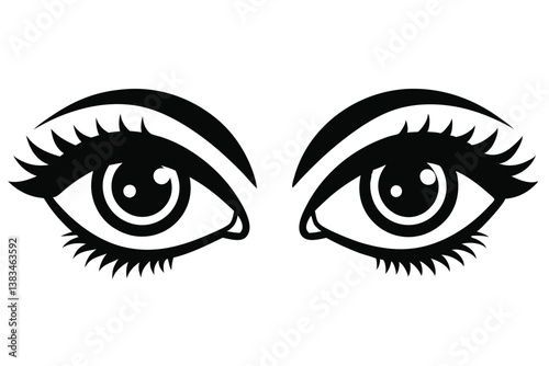 Eyes, Black and White, with Long Eyelashes, Stylish Eyebrows, 