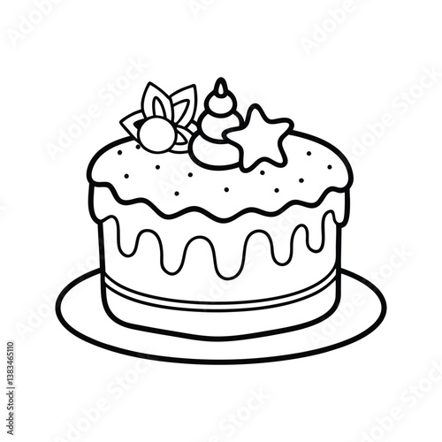 Cake with candles and drizzled icing silhouette isolated on white background