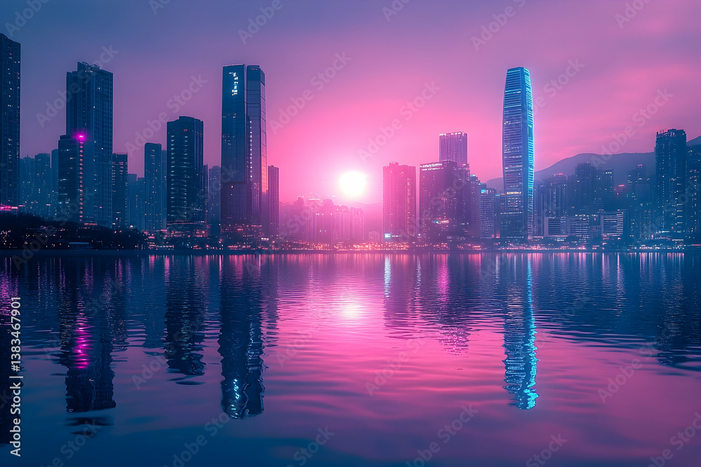 Fototapeta premium A beautiful cityscape reflecting in a body of water