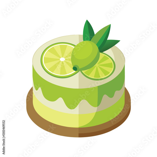Cake with lime and coconut layers decorated with lime slices vector illustration isolated on white background