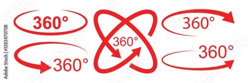 360 degrees arrow, rotate around set icon. Circle signs vertical, horizontal and diagonal view with arrows rotation to 360 degrees. Virtual reality. Rotate cycle, circular moving symbol. 