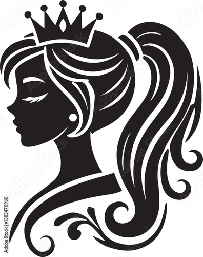 black Courtly Elegance Revealed woman head vector illustration, crown silhouette vector, crown logo vector, crown icon