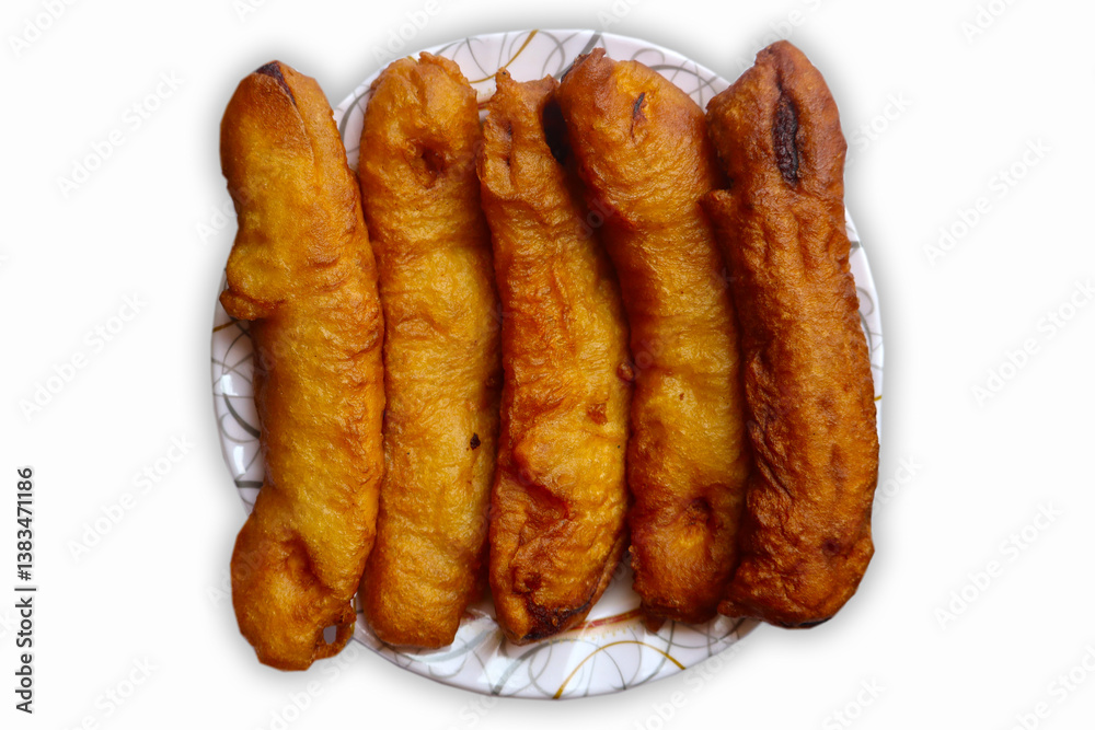 Banana Fritters in plate .isolate on white background Banana Fritters in plate .isolate on white background