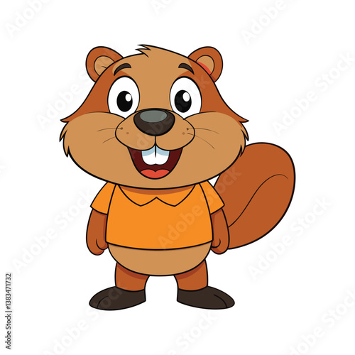Cartoon beaver with big eyes and a bushy tail Vector illustration isolated on white background