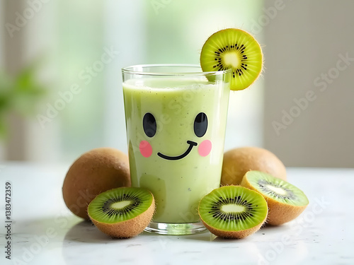 Cheerful Kiwi Smoothie with Fresh Kiwi Fruit Slices