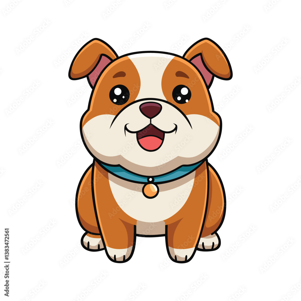 Fototapeta premium Cartoon Bulldog with big eyes and a joyful expression vector illustration isolated on white background
