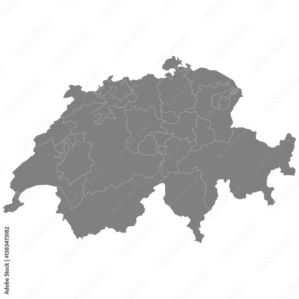 High quality map of Switzerland with borders of the regions