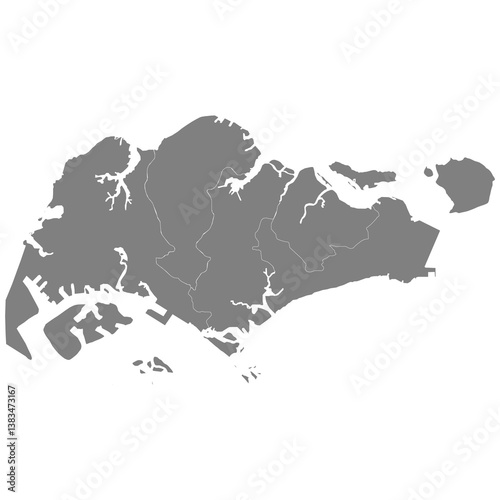 Canvas Print High quality map of Singapore with borders of the regions