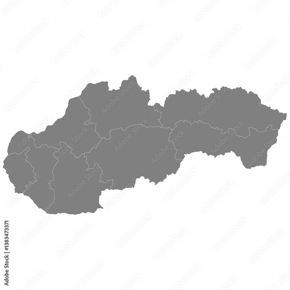 High quality map of Slovakia with borders of the regions High quality map of Slovakia with borders of the regions