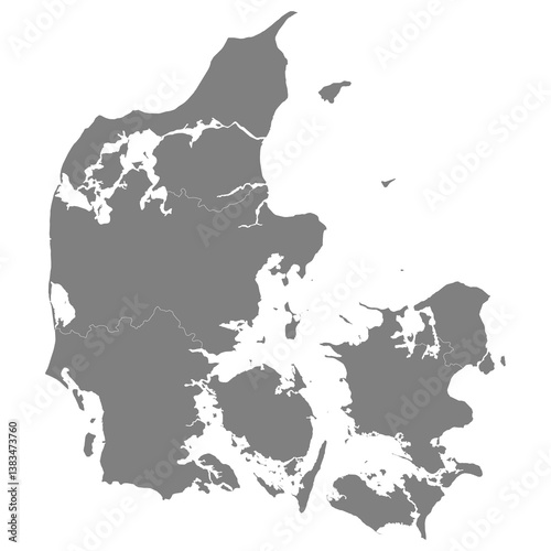 High quality map of Denmark with borders of the regions