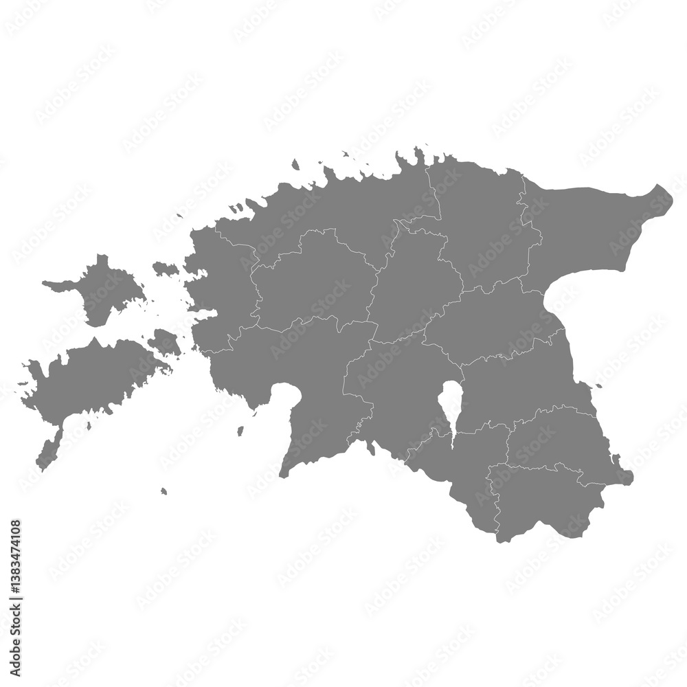 High quality map of Estonia with borders of the regions
