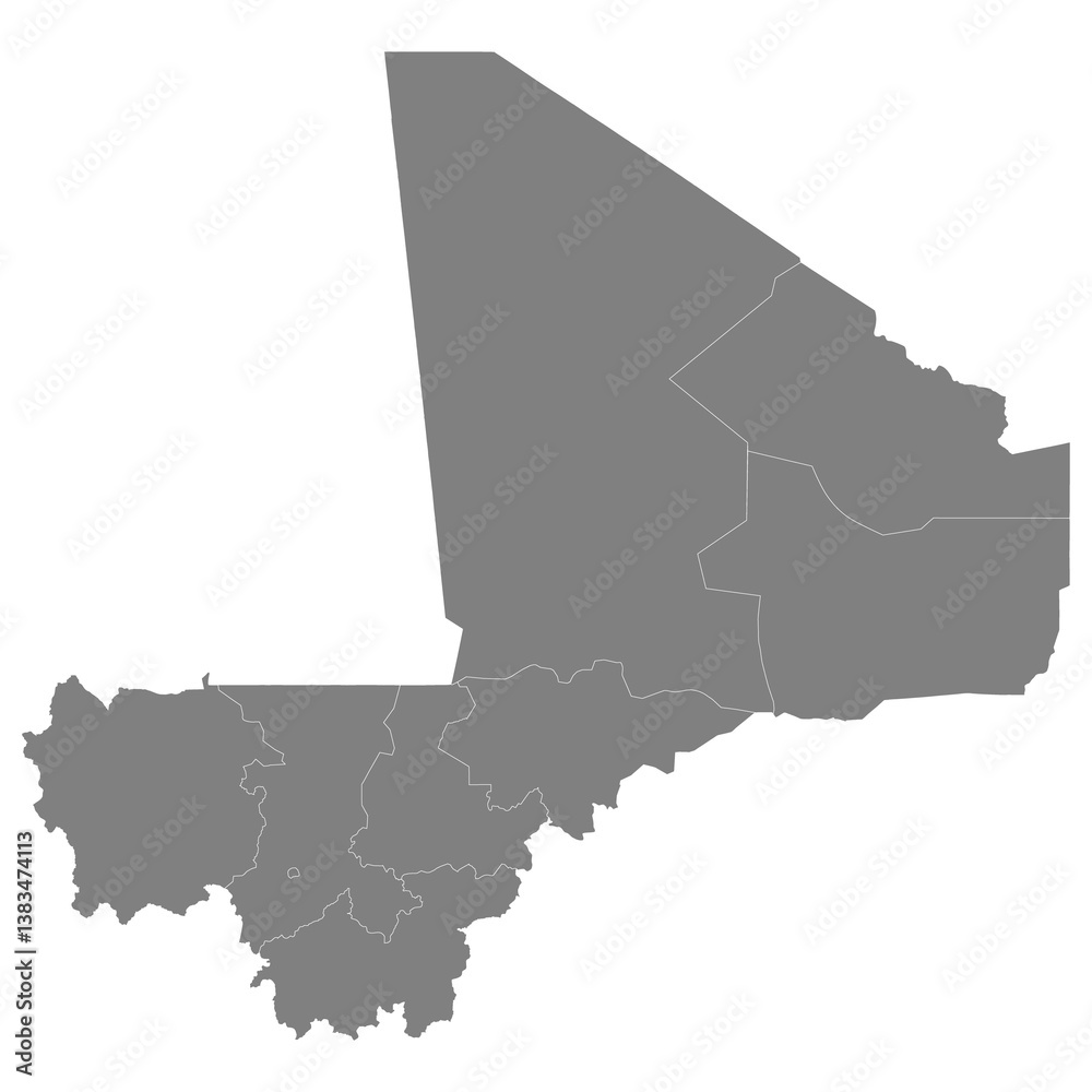 High quality map of Mali with borders of the regions