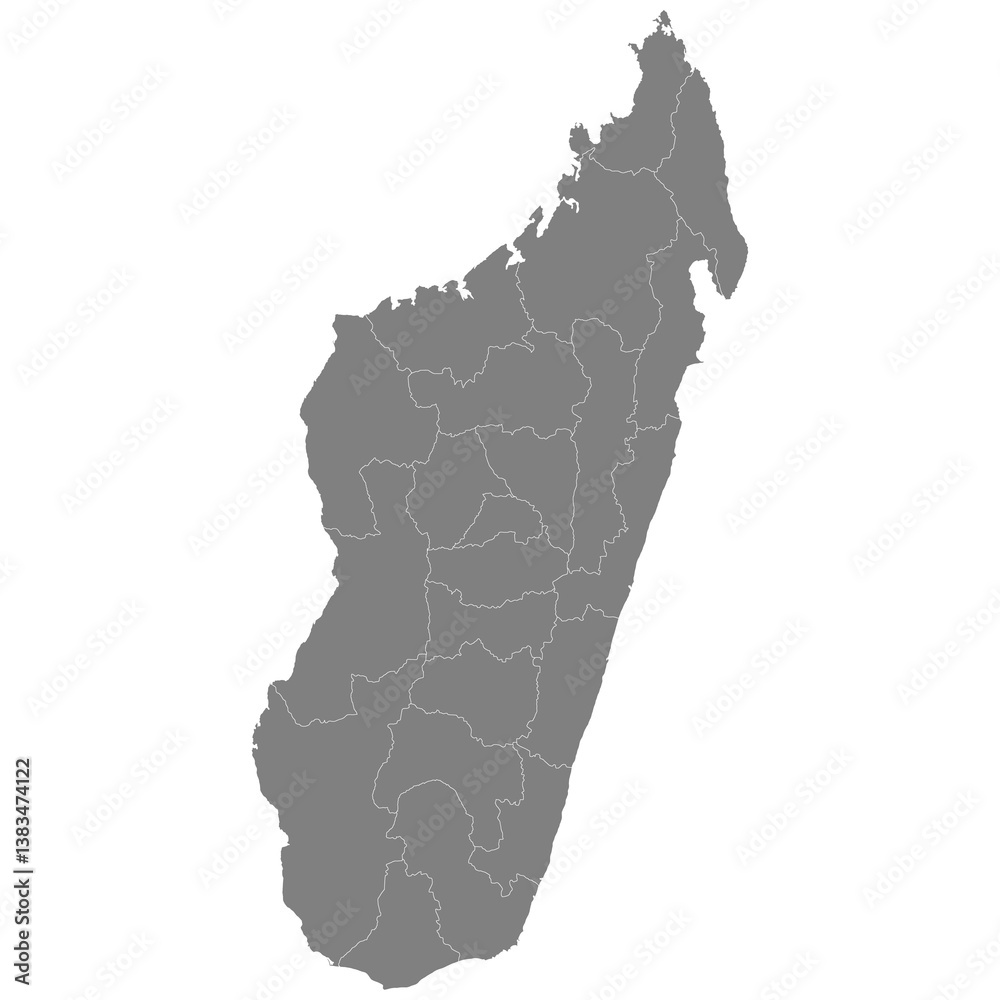 High quality map of Madagascar with borders of the regions