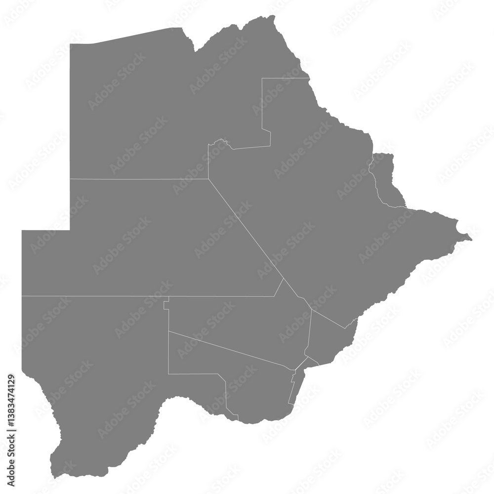 High quality map of Botswana with borders of the regions