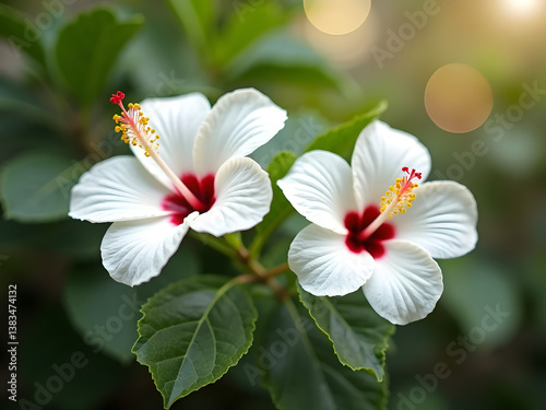 Elegant White Hibiscus Blossoms in Soft Focus