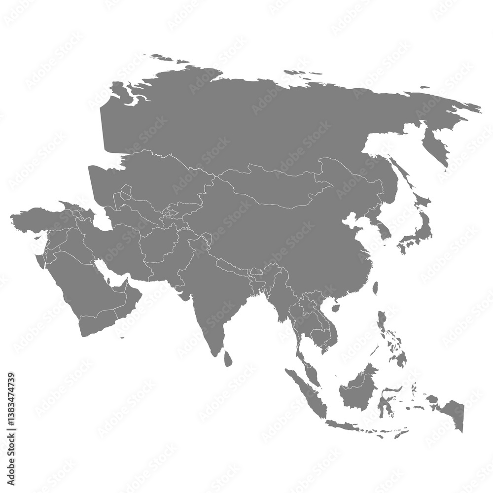 High quality map of the Asia with borders of the countries