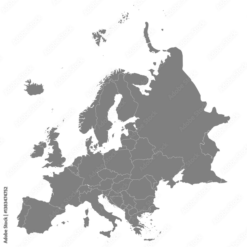 High quality map of Europe with borders of the regions.