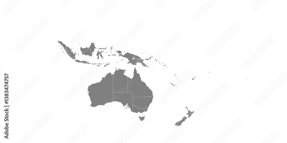 High quality map of Oceania with borders of the countries
