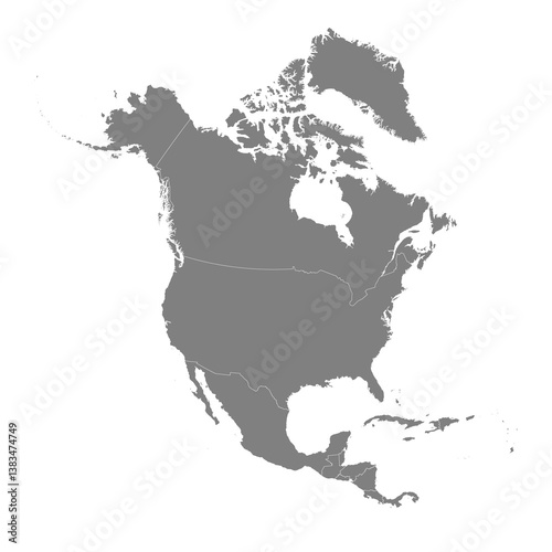 High quality map of North America with borders of the regions