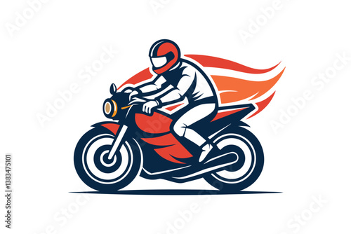 Stylized Motorbike Rider Racing in Red Helmet on Isolated White Background