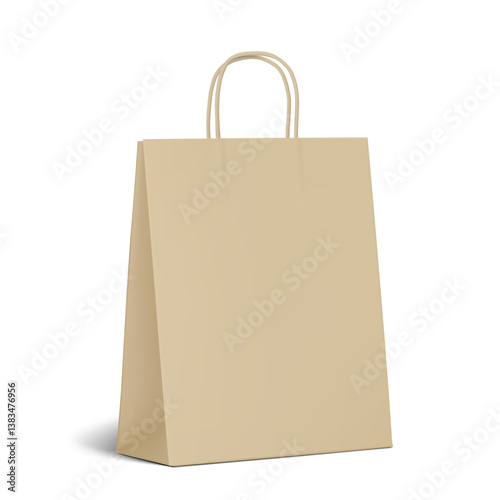 Kraft paper carrier bag with twisted handle mockup. Vector illustration isolated on white background. Easy to use for presentation your product, idea, promo, design. EPS10.