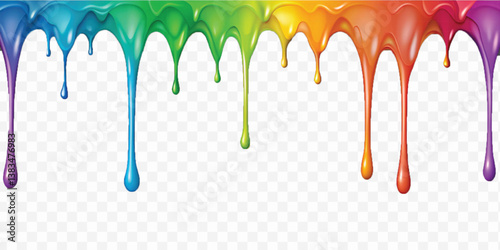 realistic multi or rainbow colour liquid paint dripping down isolated on white background