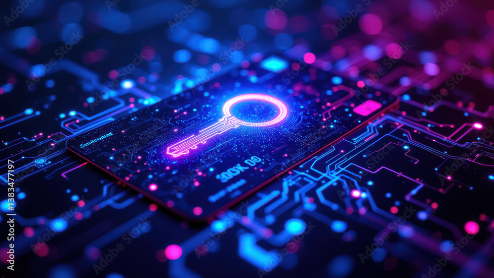 Cybersecurity key on motherboard. Cybersecurity key on motherboard.