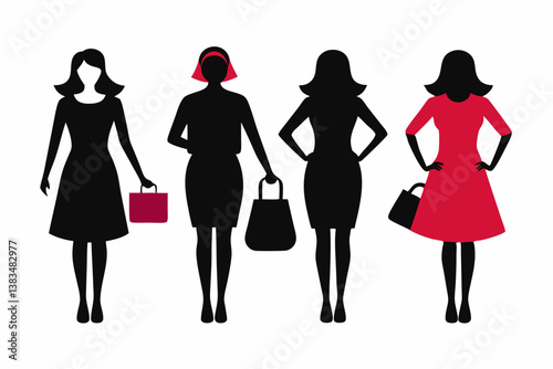 set of Woman holding purse silhouette vector illustration