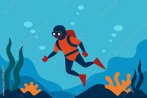 scuba diver in the sea vector