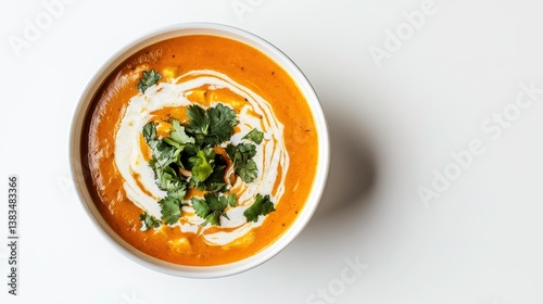 Wallpaper Mural Bowl of Creamy Soup: A delectable bowl of creamy soup garnished with fresh herbs, offering a visual feast of texture and taste, perfect for culinary and food related projects. Torontodigital.ca