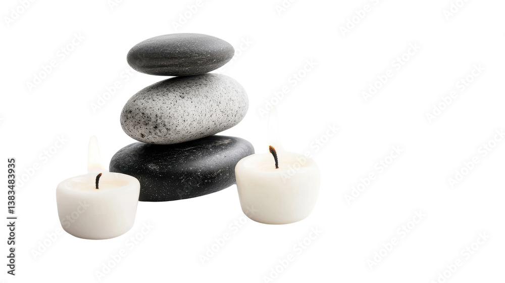 Obraz premium Tranquil Spa Setup with Stacked Stones and Simple White Candles