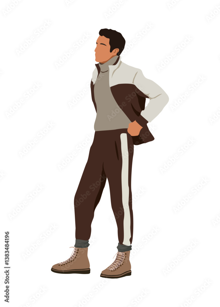 Obraz premium Young man wearing trendy modern street style winter outfit. 