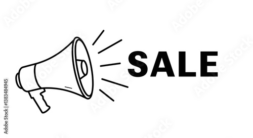 Megaphone announcing sale with sound waves