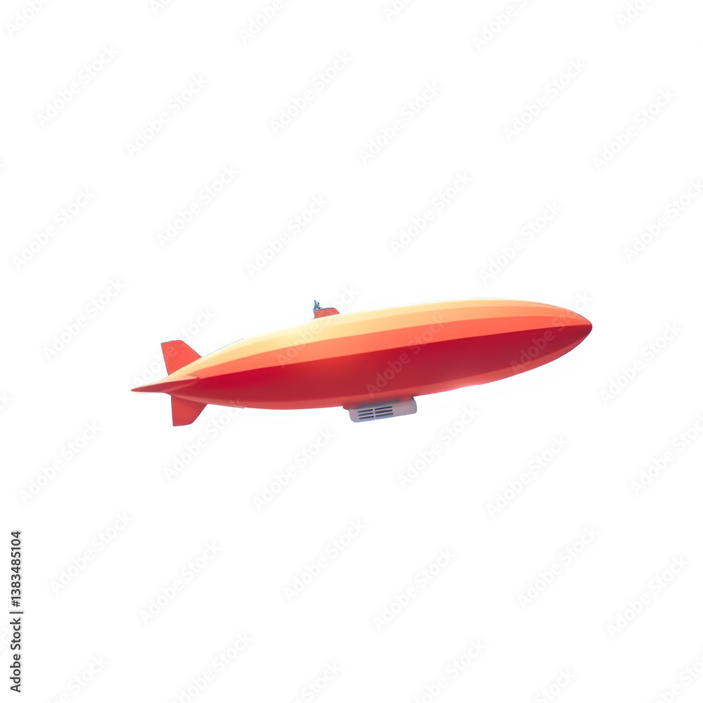Vibrant Red and Orange Blimp Floating Against a Clear Black Background Vibrant Red and Orange Blimp Floating Against a Clear Black Background