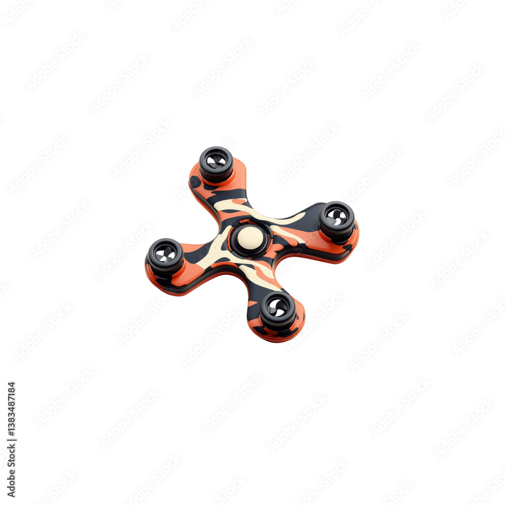 Obraz premium Orange and Black Camouflage Fidget Spinner Isolated on Transparent background