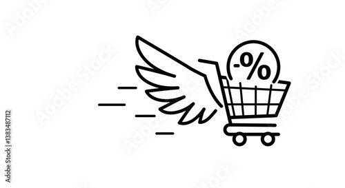 Shopping cart with wings soaring for fast delivery