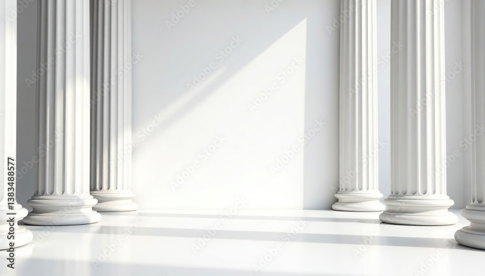 Elegant Roman-style columns against a stark white backdrop, clean, ruin, aesthetic Elegant Roman-style columns against a stark white backdrop, clean, ruin, aesthetic