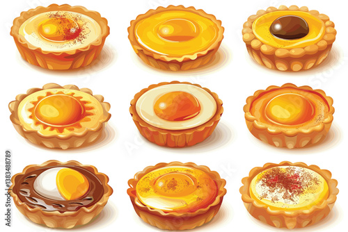fresh baked egg tart isolated on white background             