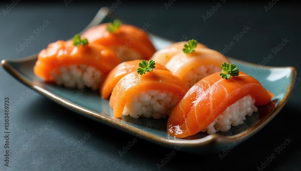 Elegant sushi platter, minimalist arrangement, ginger, presentation Elegant sushi platter, minimalist arrangement, ginger, presentation